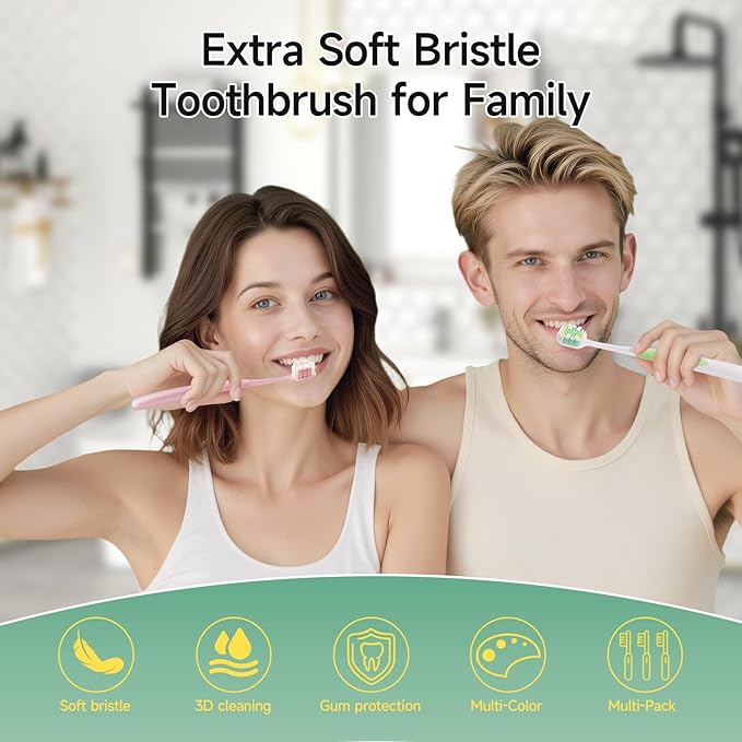 Extra Soft Toothbrush for Adults 3D Toothbrush Head with Ergonomic Handle Deeply Remove Surface Stains Soft Bristle for Sensitive Teeth Pregnant Women 6 Pack