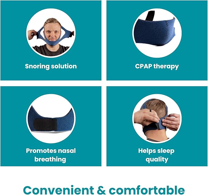 LIfeSource Made in USA Ruby XL Anti Snoring, Chin Strap for CPAP Users, Chin Strap for Snoring, Breathable, Adjustable, Latex Free, Comfortable Sleep Support for Men & Women, Snoring Support, Navy