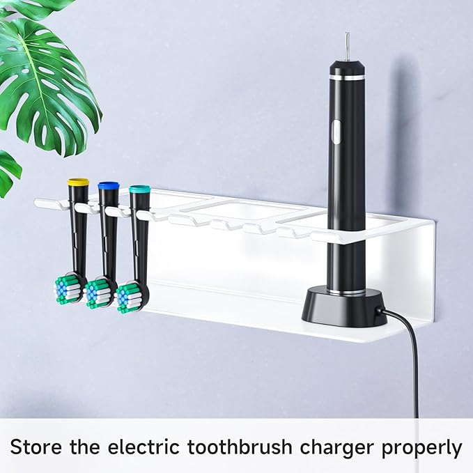 Electric Toothbrush Head Holders, Electric Toothbrush Holders Wall Mounted, Shower Electric Head Holder, Toothbrush and Toothpaste Holder, Tooth Brushing Holder for Bathroom (White, Large)