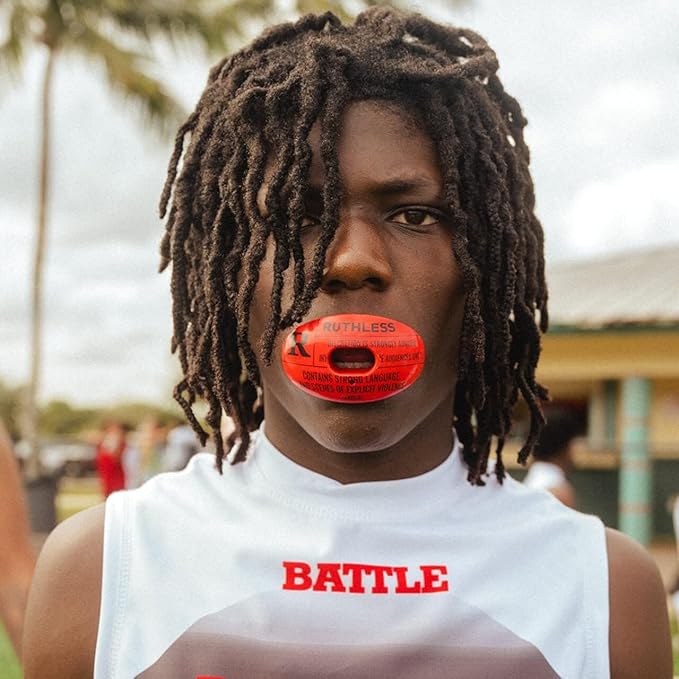 Battle Sports Oxygen Football Mouthguard - Football Mouth Guard with Strap, Superior Airflow & Better Performance, Maximum Breathability, Works with Braces - Graffiti/Colorful