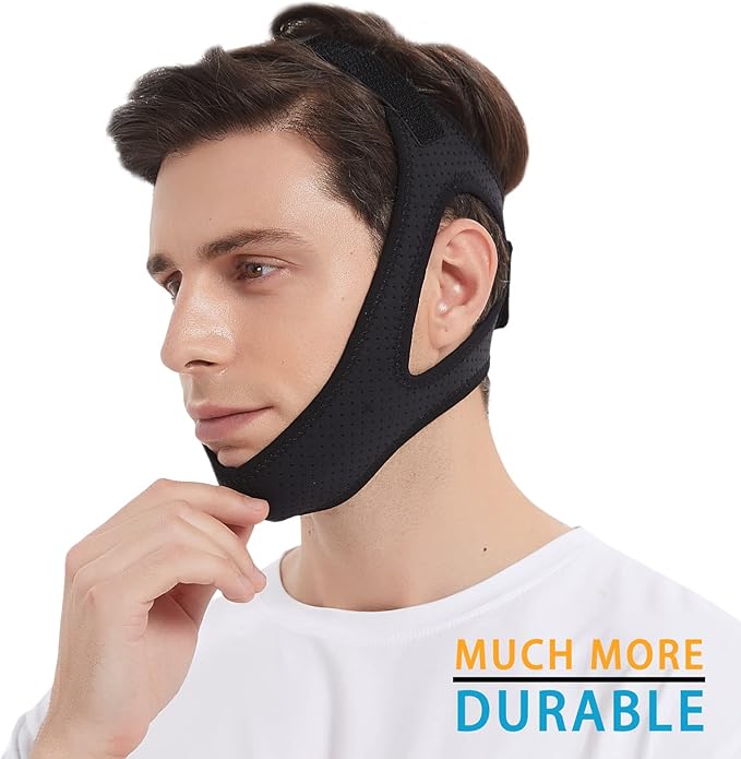 Chin Strap for Cpap Users - Adjustable Snore Stopping Device Face Mask Bandage Keeping Mouth Closed - Anti Snoring Sleep Aid Solution - Skin-Friendly Comfortable Sleeping (Blue)