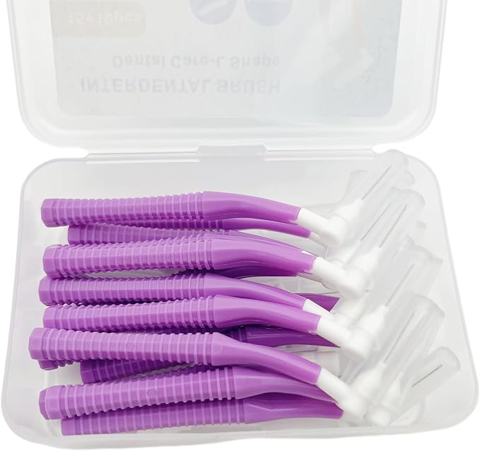 Interproximal Brush, Gum Interdental Brushes, L Angle Reusable Dental Cleaners Brushes,Disposable Oral Dental Hygiene Brush,Dental Toothpick Floss for Braces,Tooth Cleaning Tool (0.7mmPurple, Normal)