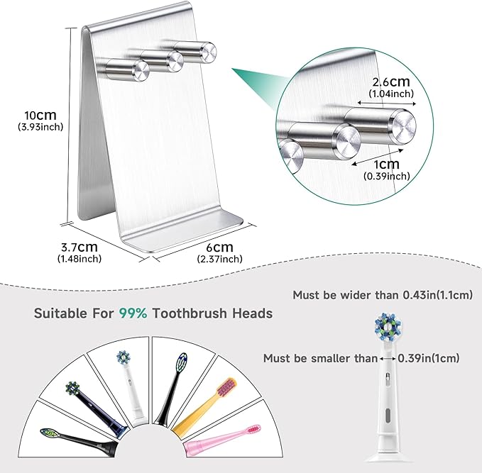 Electric Toothbrush Head Holder Adhesive or Tabletop, Tooth Brush Holder for Bathroom, Electric Toothbrush Holders Wall Mounted, Tooth Brushing Holder, Brush Head Holder (Silver, Small)