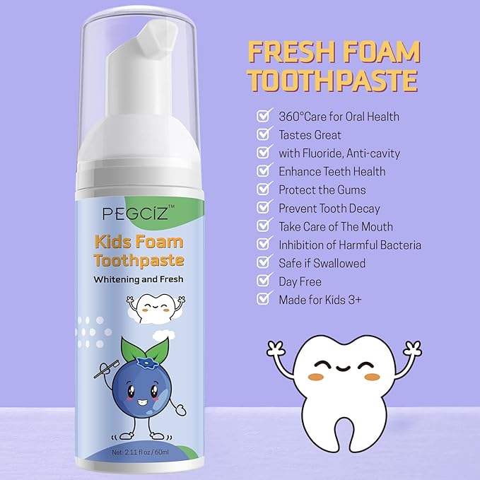 Foam Toothpaste Kids, Kids Mouthwash with Fruit Flavor - Toddler Toothpaste Age for Children,360ÂșCare Natural Anti-Cavity Formulas with Fluoride for Electric & U-Shape Toothbrushes