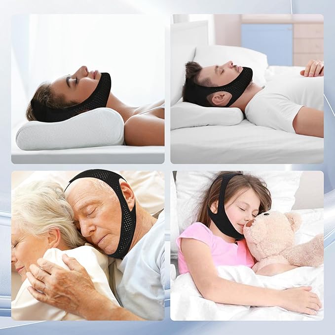 Chin Strap for Sleeping - Effectively Reduce Snoring, Breathing Aid for Snoring,Chin Strap for Users to Keep Mouth Closed, Anti Snore Chin Strap with Adjustable & Breathable Fabric.(2Pack Black/M)