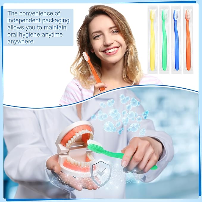 200 Pcs Prepasted Disposable Toothbrushes Bulk Individually Wrapped Pre Pasted Soft Bristle Set Travel Colorful Toothbrushes for Homeless Gift Hotel Camping Travel