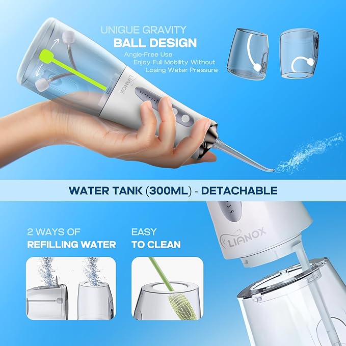 Cordless Water Flosser for Teeth Cleaning – 300ML Detachable Tank Oral Irrigator with 5 Tips & 5 Modes, IPX7 Waterproof, USB Rechargeable Dental Pick for Braces, Gums & Travel