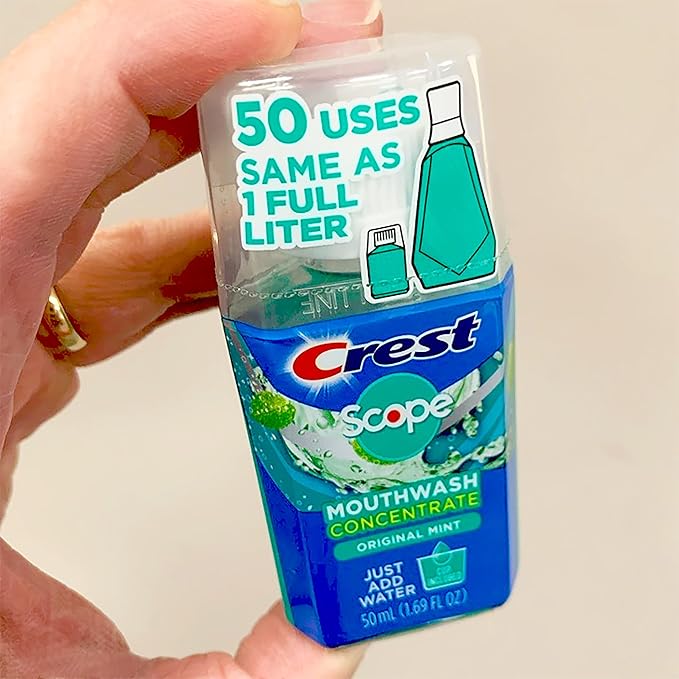 Crest Scope Mouthwash Concentrate, Travel Size Mouthwash, Original Mint Flavor, Helps Freshen Breath, 2 Pack -50 ml Squeeze Bottles