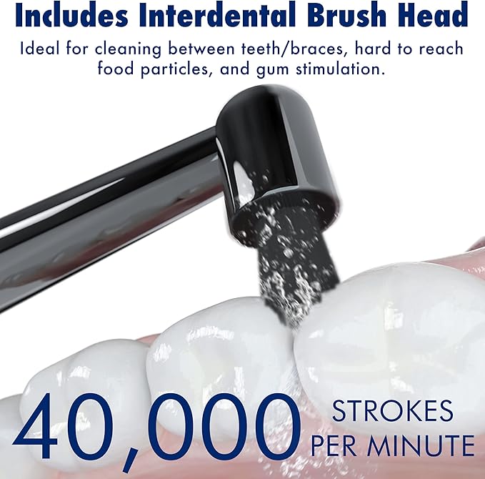 Sonic-FX Solo Electric Toothbrush - 3 Brushing Modes - with Intelligent Auto-Timer, Includes 2 Tooth Brush Heads, and 1 Interdental Head, Rechargeable, Electronic Charging/Storage Base (Black)