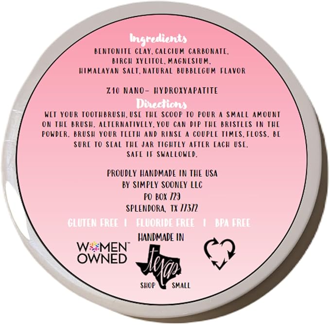 Simply Sooney Remineralizing Vegan Mineral Toothpaste Powder I Bubblegum Nano-hydroxyapatite Formula for Kids and Adults I Natural Whitening I Stronger Teeth 1.5oz (1.5 oz jar)