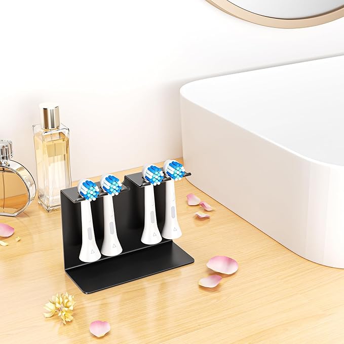 Electric Toothbrush Head Holder, Tooth Brushing Holder, Wall Mounted Toothbrush Holders Shower Bathroom, Self Adhesive or Desktop Tooth Brush Holder Organiser (Black, Medium)