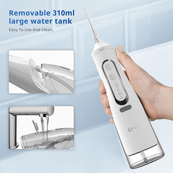 Cordless Dental Water Flosser for Teeth, Gums & Braces - Electric Oral Irrigator 310ML, 4 Modes, Rechargeable, 4 Jet Tips, Smart Memory, 360° Nozzle, IPX7 Waterproof & Low Noise (M209 - White)
