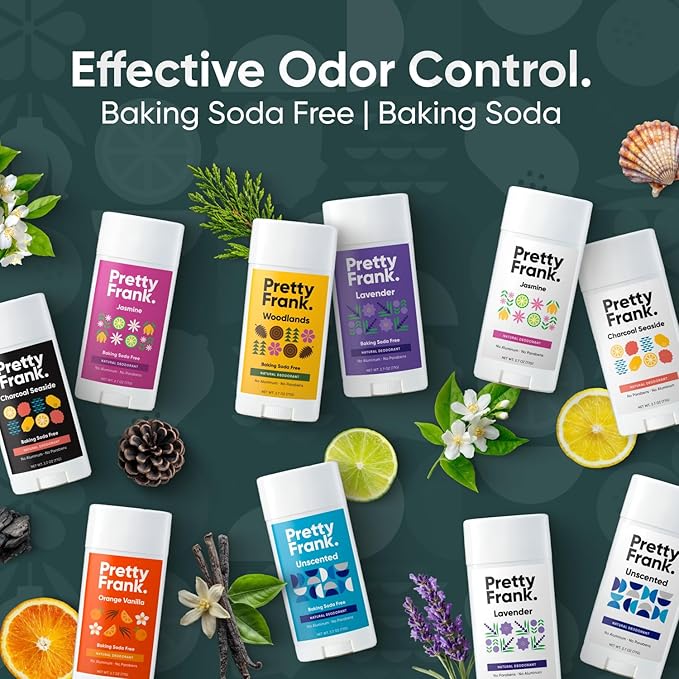 Pretty Frank Natural Aluminum-Free Deodorant Stick, Baking Soda-Free, Orange Vanilla (2-Pack) | Sensitive Skin Friendly, Effective Odor Control for Women & Men, Organic Ingredients and Essential Oils