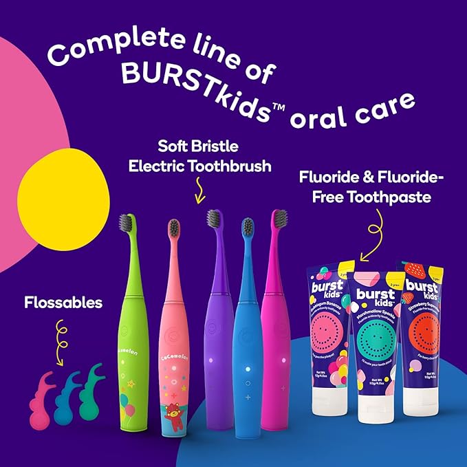 BURST Kids Flossers (90 Count/1 Pack) | Strawberry Aroma | Toddler Dental Flossable Picks with Ergonomic Design | No-Slip Grip | Smiley Face and Fun Colors
