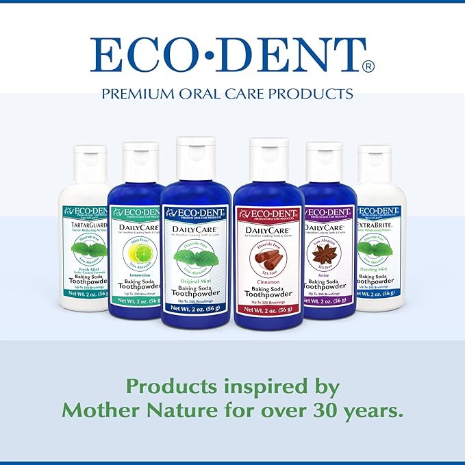 Eco-Dent DailyCare Baking Soda Toothpowder, Original Mint - SLS & Fluoride-Free Toothpaste Powder with Minerals & Essential Oils, Toothpaste Alternative + DailyRinse Single-Use Pack