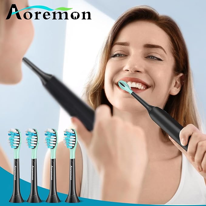 Aoremon Toothbrush Replacement Heads for Sonciare C3 - Brush Heads for Philips Sonicare 2 Series 3 Series ProtectiveClean 4100 5100 6100 DiamondClean FlexCare HealthyWhite G3 W3 C2 G2 C1,4 Count,Black
