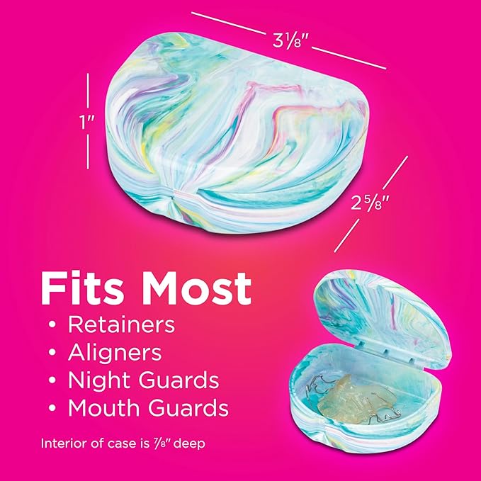 Practicon Marble Retainer Cases, Orthodontic Aligner Case, Mouth Guard Holder (3 Pack) (Cotton Candy)