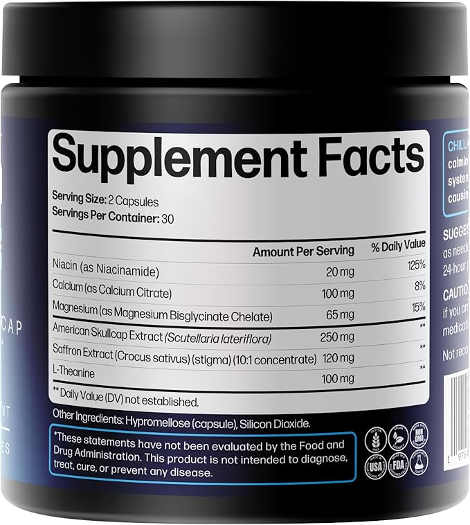 Life Happns Calm & Mood Support for Adults β Doctor-Formulated with Saffron, Magnesium, L-Theanine & Skullcap for Stress Relief & Emotional Balance | Non-Drowsy Natural Relaxation Supplement