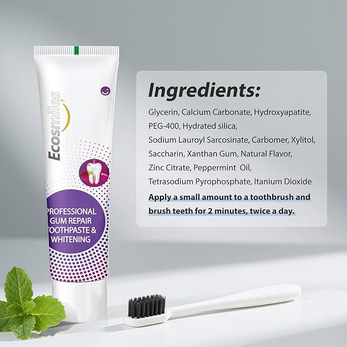 Hydroxyapatite Toothpaste for Gum Health - Fluoride Free Formula Reduces Bleeding Gums & Gingivitis, Repairs Enamel, Whitens Teeth, Soothes Sensitivity, SLS Free Plaque Remover, Mint 3.52oz