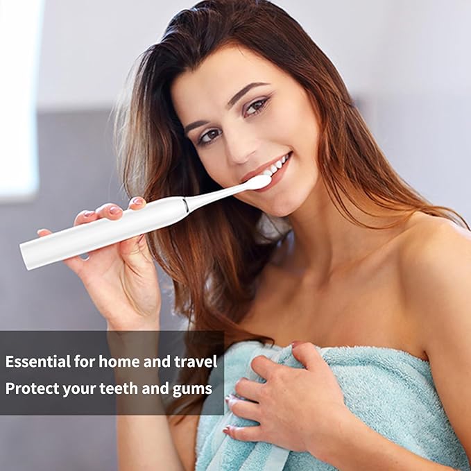 Rooman Electric Toothbrush for Adults, 20000 VPM, 5 Cleaning Modes, 90-Day Battery Life, Built-in Smart Timer, IPX7 Waterproof Rechargeable Toothbrush, 2 Interchangeable Brush Heads (White)