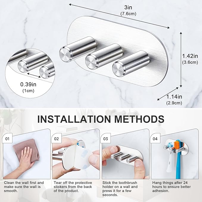 Electric Toothbrush Head Holder, Toothbrush Holders Wall Mounted, Adhesive Tooth Brush Head Holder Organiser, Electric Toothbrushs Holder, Shower Tooth Brushing Holder (Silver, Small)