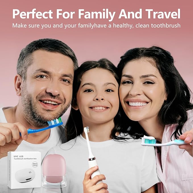 Toothbrush Covers Case San itizer and Holder with Light,Toothbrush Covers with Holder, Rechargeable Portable Toothbrush Cleaner Case(Pink)