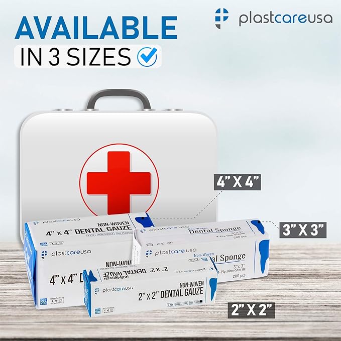 200 Gauze Pads 2x2 - Soft 4-Ply Non Woven Gauze Sponges - Non Sterile Dental Gauze & Esthetic Wipes - All Purpose Medical Gauze Squares for First Aid, Surgical, Wound Dressing