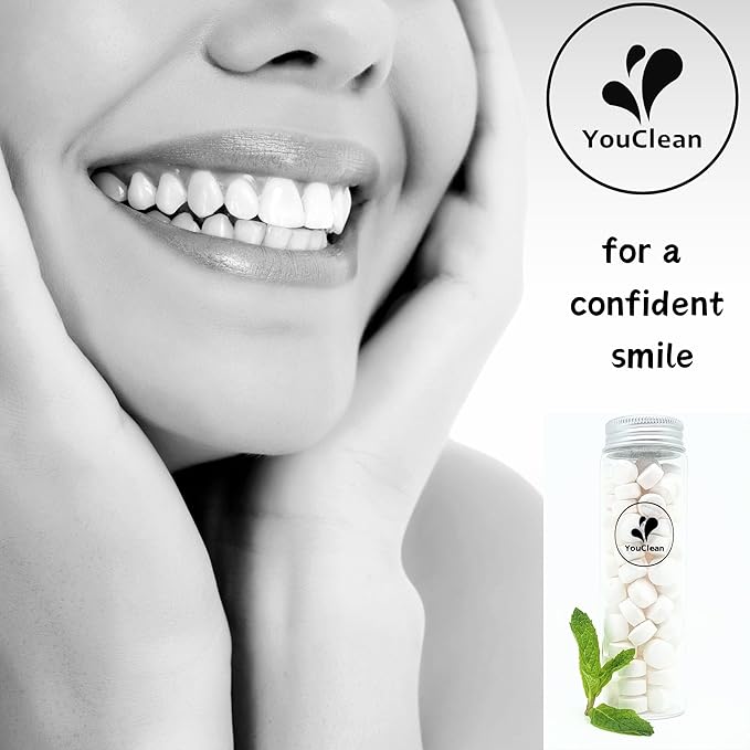 90 Toothpaste Tablets in Refill/Recycle Glass Tube - for Travel and Daily Home Office Use - Nano Hydroxyapatite, Fluoride-Free, Vegan