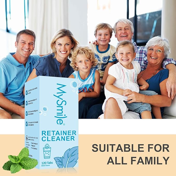 MySmile Ultrasonic Retainer Cleaner Machine with Tablets- 45kHz Black Denture Cleaner Machine with 200ML Capacity and MySmile Retainer Cleaner with 120 Denture Cleaning Mint Flavor Tablets