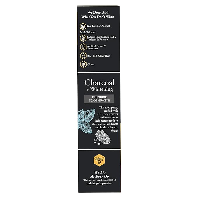 Burt's Bees Toothpaste, Natural Flavor, Charcoal with Fluoride Toothpaste, Mountain Mint, 3 x 4.7oz