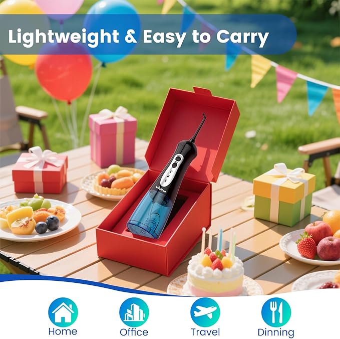 Water Flosser for Teeth, Portable Oral Irrigator Rechargeable Water Dental Flosser Pick with High Pressure 5 Jet Tips, IPX7 Travel Water Flossing for Brace Teeth Cleaner Gum Care
