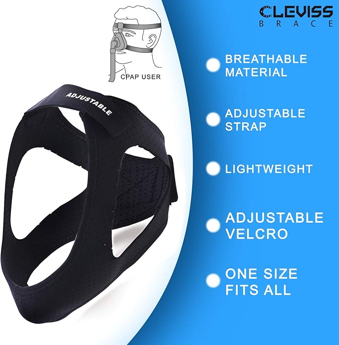 Adjustable Anti Snoring Chin Strap for CPAP Users - Breathable Snore Stopping Device Face Mask Bandage Keeping Mouth Closed (Black)