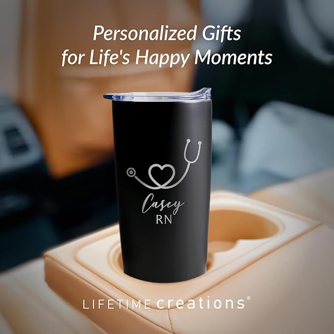 Lifetime Creations Engraved Personalized Nurse Stainless Steel Tumbler with Lid 20 oz (Black) - Custom Nurse Gift, Doctor, Healthcare Worker, RN Coffee Travel Mug