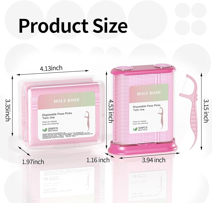 Holy Rose Dental Floss Dispenser with 100 Picks - Flossers Case with 200 Floss Sticks,Mint Flavored,Dual-Line Design,is Perfect Tool for Teeth Cleaning