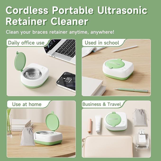 50kHz Cordless Ultrasonic Retainer Cleaner Machine Rechargeable Portable Wireless Retainer Cleaner USB Fast Charge 2000mAh Battery Charge Once Use 8 Times Small Travel Size 80ml