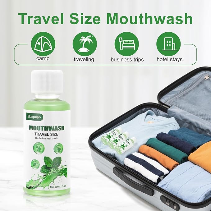 Travel Size Mouthwash Bulk Mini Fresh Mint Portable Mouthwash Individual Bottles 35ml/1.2fl oz for Travel Toiletry Kits (100)