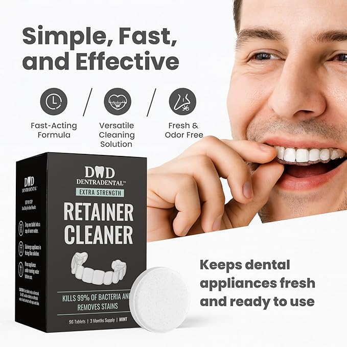 96 Count Retainer Cleaner Tablets for Aligner, Mouth Guard, Night Guard and More. Cleaning Tablets for Ultrasonic Cleaners - Fresh in 3 Minutes - 3 Month Supply - Mint