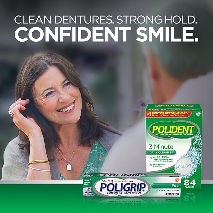 Super Poligrip Zinc Free Denture and Partials Adhesive Cream, 2.4 ounce (Pack of 4)