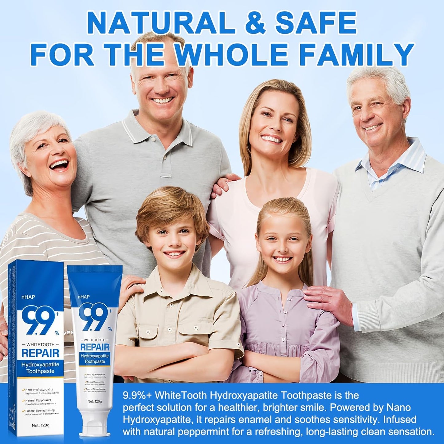 Hydroxyapatite Toothpaste 9.9%, Nano Hydroxyapatite Toothpaste (Fluoride Free) for Enamel Protection and Tooth Strengthening –Gentle Mint, Fresh Breath, Daily Use for Oral Care
