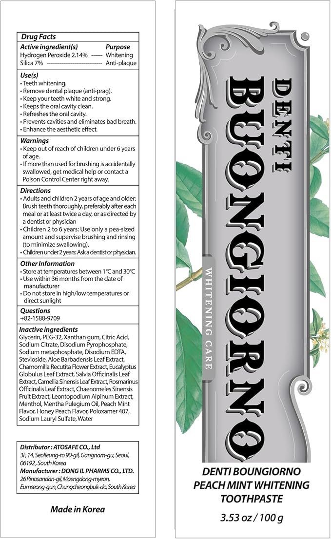 Peach Mint WHITENING Toothpaste (Peach Mint) – Fluoride Free, Advanced Hydrogen Peroxide for Coffee Stains & Yellow Teeth, Anti-Plaque & Enamel Safe, Paraben Free (3.52fl oz / 100g)
