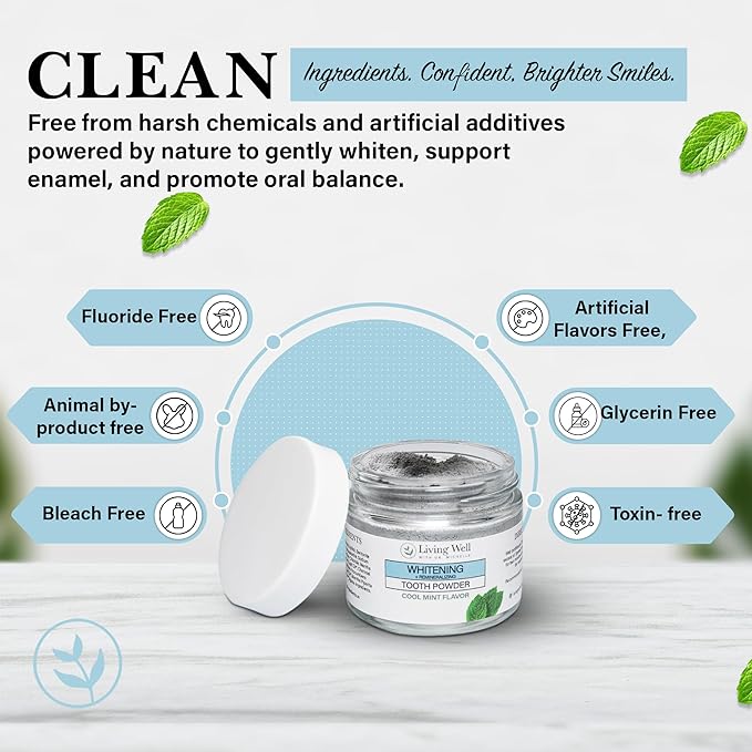 Living Well with Dr. Michelle Remineralizing & Whitening Tooth Powder Cool Mint | Fluoride-Free Hydroxyapatite Formula | Supports Enamel Strength and Natural Whitening