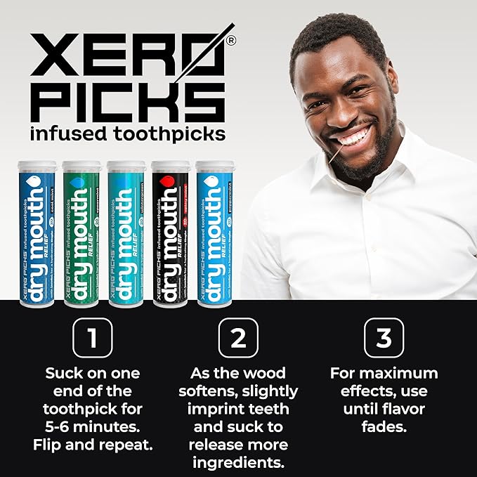 Xero Picks Infused Tooth Picks for Long-Lasting Fresh Breath & Dry Mouth Prevention - 20 Picks (Variety Mints, 5 Pack)-Spearmint, Cool Mint, Wintergreen, Peppermint, Spicy Mint