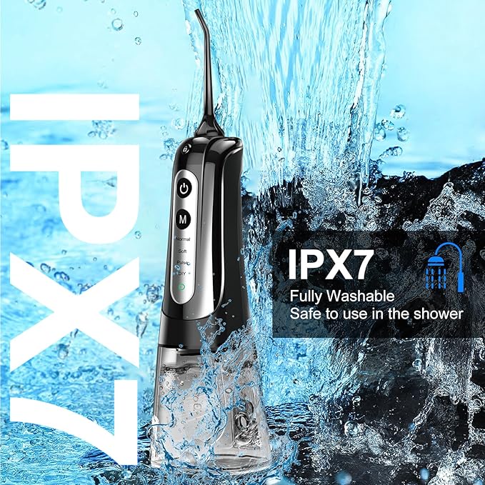 Water Dental Flosser Pick for Teeth: 4 Modes Cordless Portable Water Flossers Teeth Cleaner Rechargeable 300ML IPX7 Waterproof Oral Irrigator Flossing Cleaning Picks for Home Travel