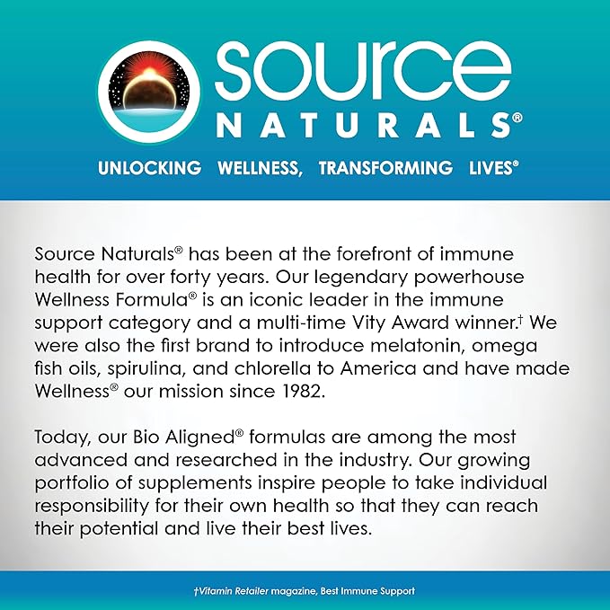 Source Naturals Wellness Formula Bio-Aligned Vitamins & Herbal Defense for Immune System Support - Dietary Supplement & Immunity Booster - 60 Capsules
