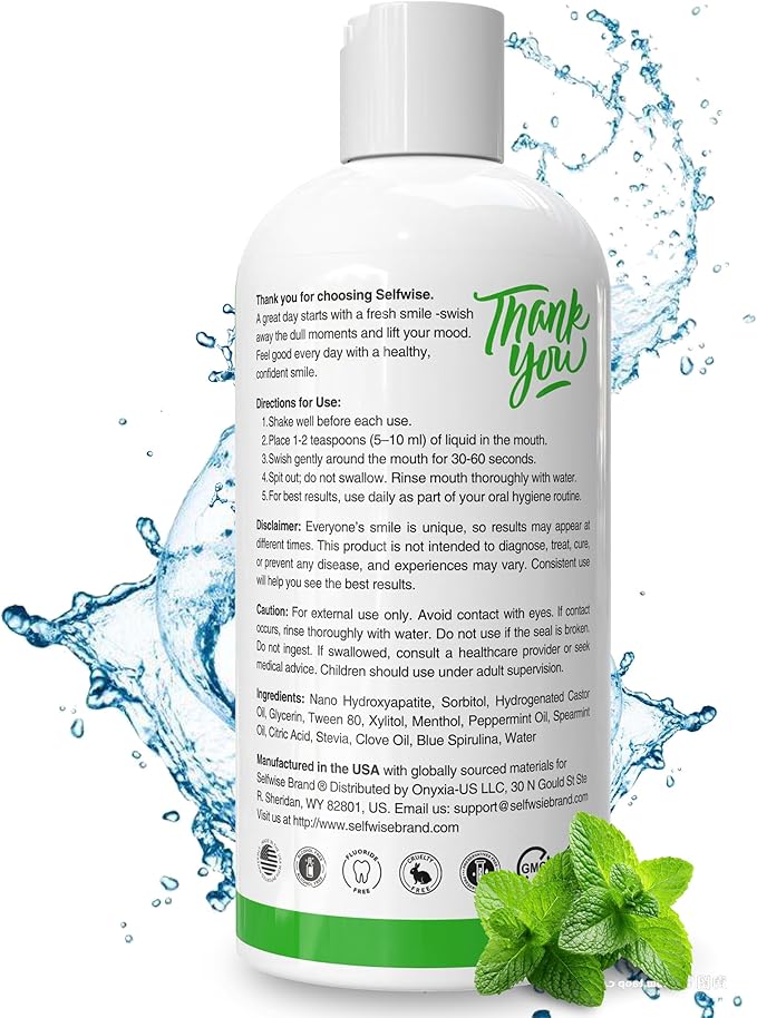 Nano-Hydroxyapatite Natural Whitening Mouthwash with Xylitol – Fluoride-Free, Alcohol-Free, Antiseptic Oral Rinse for Fresh Breath & Enamel Protection – Gentle for Sensitive Teeth