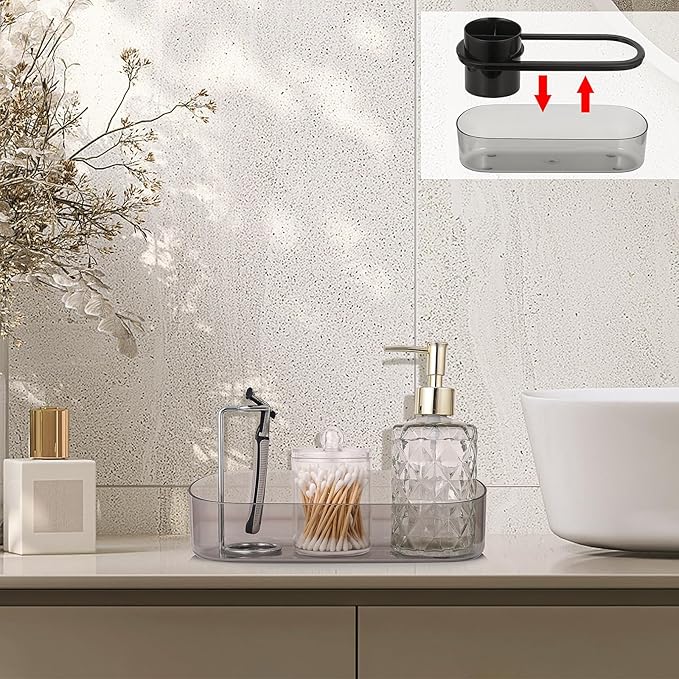 Black Toothbrush Holder for Bathroom,Detactable Bathroom Tray for Men,Electric Tooth Brushing Holder,Bathroom Countertop Organizer,Tooth Brush Toothpaste Caddy Storage,Vanity Sink Accessories