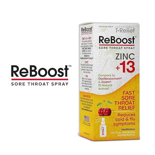 MediNatura ReBoost Zinc +13 Maximum Relief for Sore Throat Fast-Acting Natural Homeopathic Ingredients Help Calm Cold & Flu Symptoms - Cherry Spray - 0.68 oz