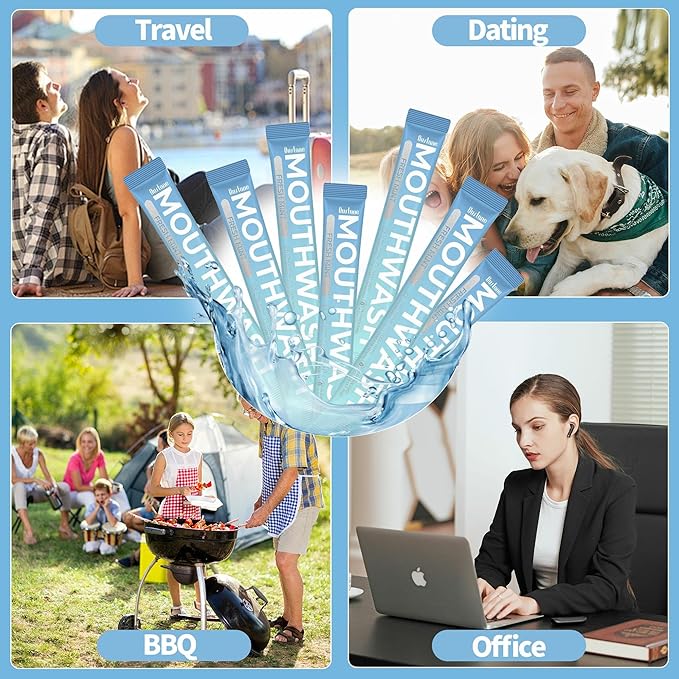 Mouthwash Travel Size, Mini Portable Fresh Breath Mouthwash, Alcohol & Fluoride-Free Oral Care for Air Travel Gifts, Dates & Office, Individually Wrapped Packets 0.5 Fl Oz (Pack of 20).