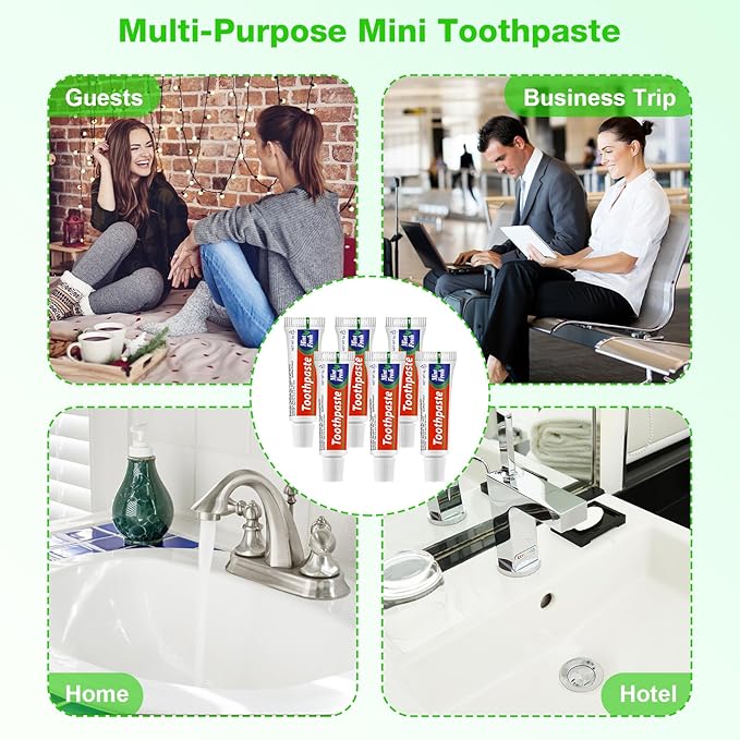 HOFASON 200 Tubes Bulk Travel Size Toothpaste 0.18 oz, Extra Small 2.28x0.78 inches Disposable Travel Size Bulk Mini Toothpaste Peppermint for Bad Breath, Guests, Homeless, Hotel, Charity Toiletries