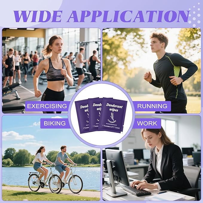 Travel Deodorant Wipes Individually Wrapped,Body Wipes to Clean Skin for Women Men(Lavender,pack of 50)